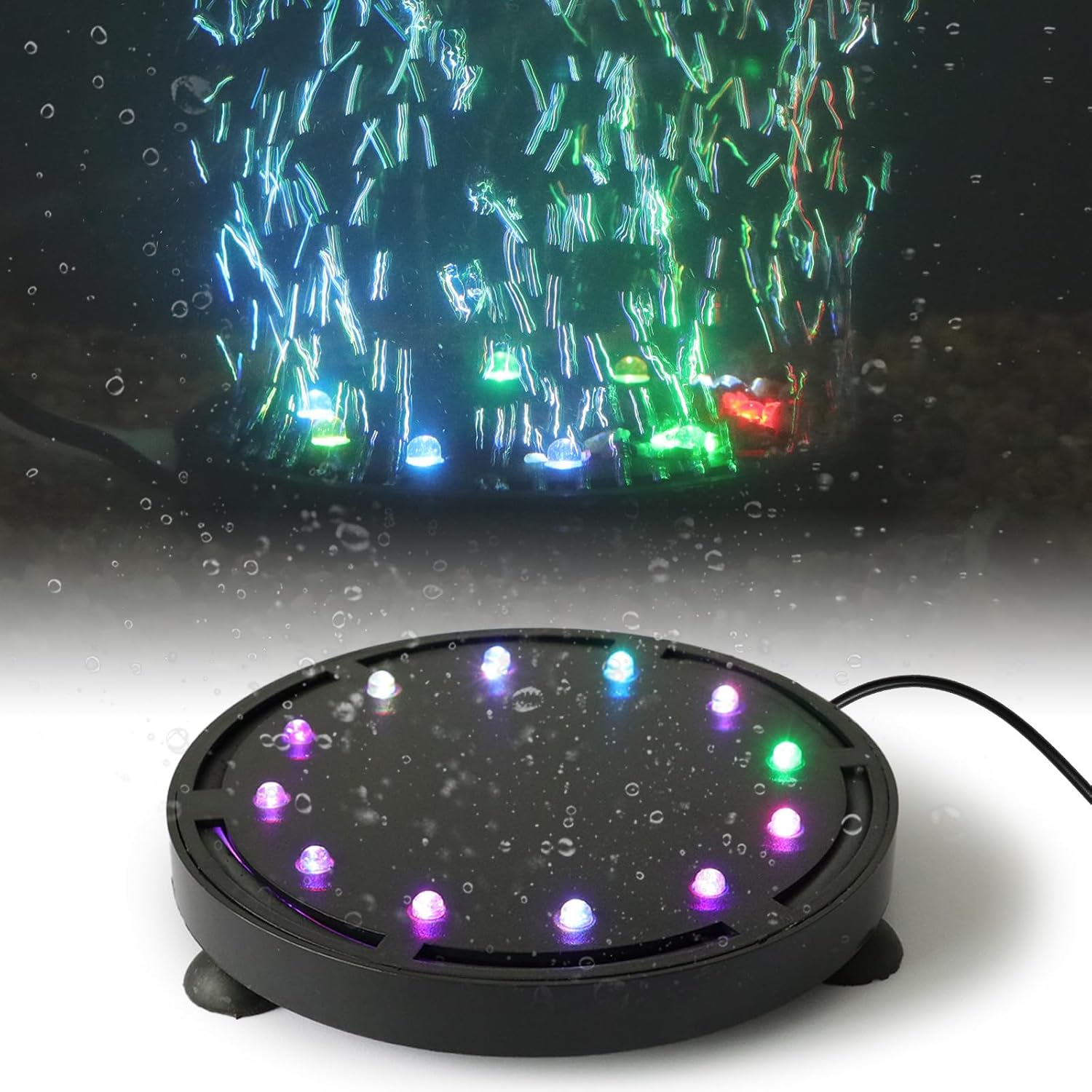 Air Stone Diffuser - Aquarium Bubble Light 9/12 LEDs, Submersible